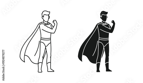 Two superhero silhouettes standing strong in confident poses with capes flowing