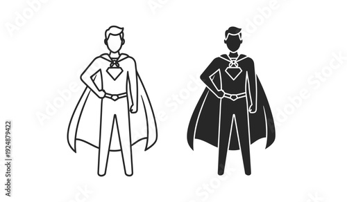 Two superhero characters in black and white line art