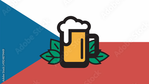 The Czech Republic flag with a beer mug icon and green leaves symbolizing Czech culture and tradition