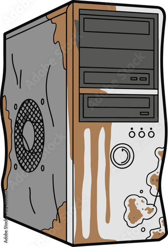 An Old Rusty Damaged Computer Tower