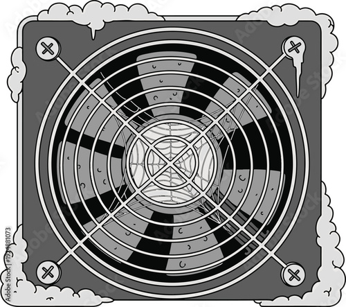 An Old Damaged Vintage Style Computer Fan