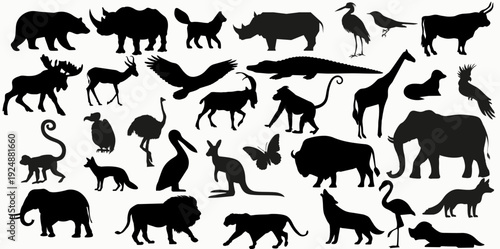 Professional silhouettes of animals and birds - a collection of nature vector images.