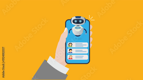 Business AI Virtual Assistant on Mobile Phone, Customer Service Automation Concept	