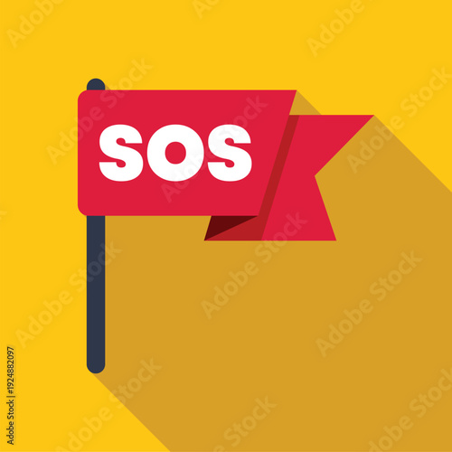 Sos emergency signal flag indicating distress, warning, and alert on a yellow background