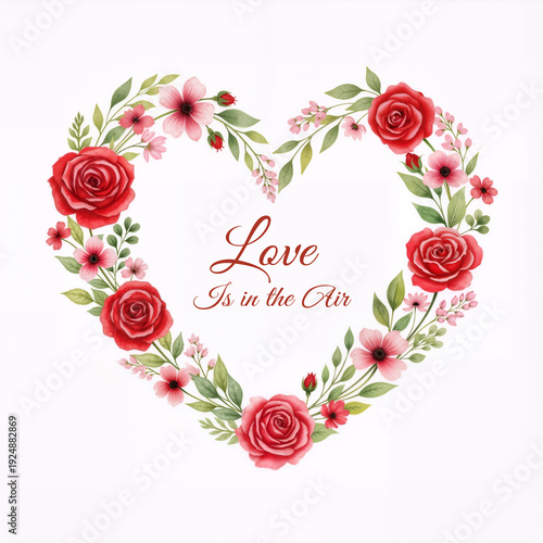 Floral heart design filled with roses and a romantic love quote, capturing the essence of love and affection. Heart-shaped floral arrangement with roses and a sweet love quote, symbolizing romance