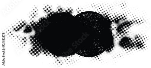 Glitch distorted grunge layer . Noise destroyed texture . Trendy defect error shapes . Overlay grunge texture . Distressed effect .Vector shapes with a halftone dots screen print texture.
