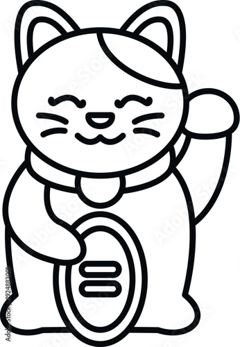 Japanese waving cat bringing fortune success luck in outline style