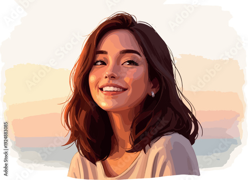 Smiling Young Woman Face Golden Hour Portrait Soft Light