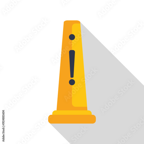 Yellow traffic cone with an exclamation mark symbolizing danger and hazard warning
