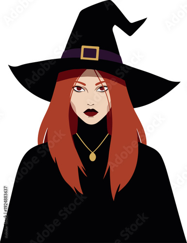 Stylized Witch with Red Hair and Black Witch Hat