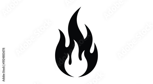 A stylized black flame graphic against a plain white background