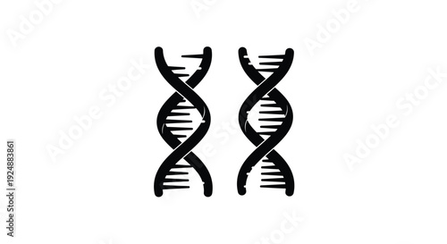 Two black dna helix symbols depicted against a stark white background