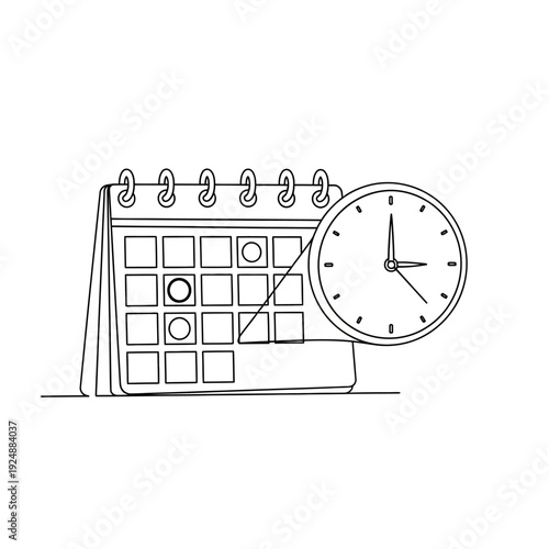 Calendar and Clock Illustration Representing Time Management.