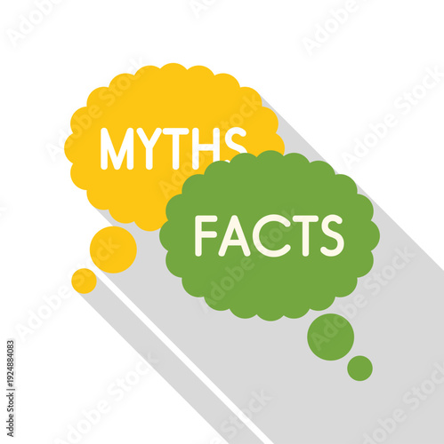 Speech bubbles with text myths and facts representing information and communication