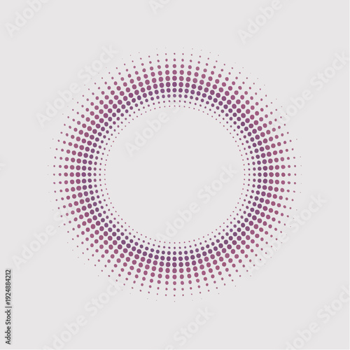 Vibrant circular halftone pattern illustration featuring a gradient of purple and pink dots, creating an abstract and modern graphic design element with a dynamic radial effect