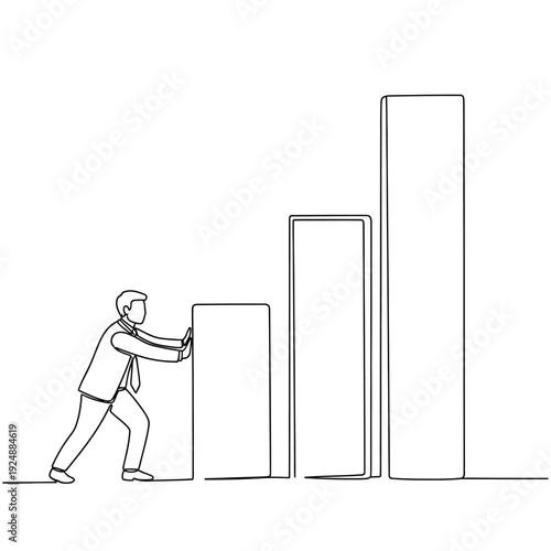 Businessman Pushing Upward Bar Chart for Growth.