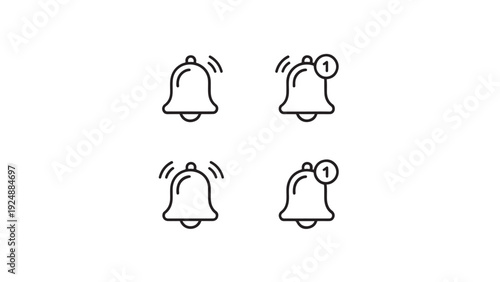 Notification bell icons showing alert and badge states.