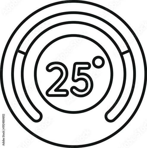 Line art icon displaying 25 degrees temperature on a round thermostat interface