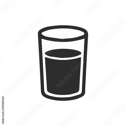 Minimalist Drinking Glass Icon Filled With Liquid On White Background