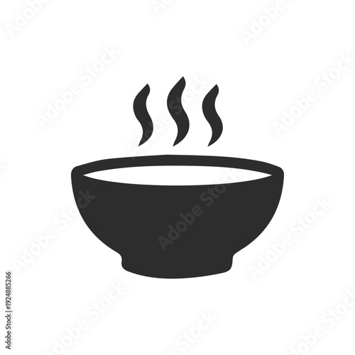 A Simple Black Icon Of A Steaming Hot Bowl Of Soup Or Food Vector
