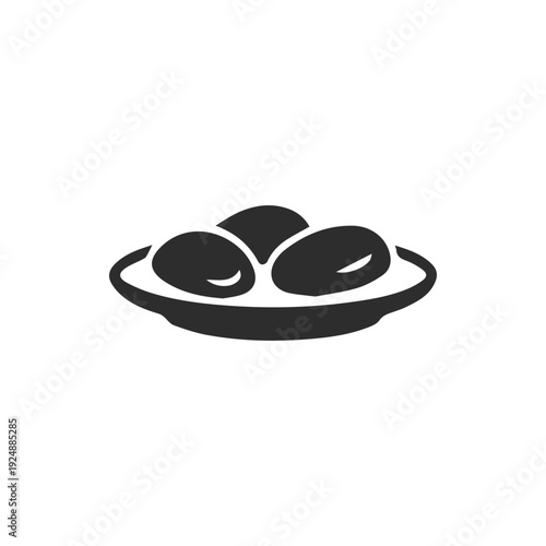 Simple Black Glyph Icon Of Three Dates Or Eggs On A Small Plate
