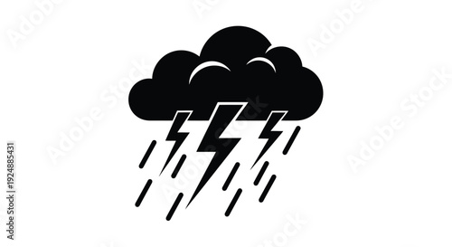 A simple black silhouette of a stormy cloud with lightning and rain