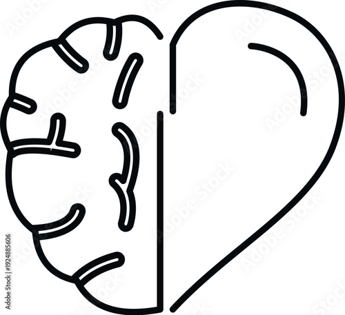 Brain hemisphere balancing with heart half representing emotional intelligence and logic