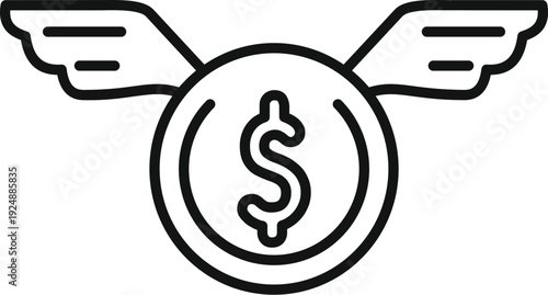Dollar coin with wings icon illustrating financial loss or uncontrolled spending