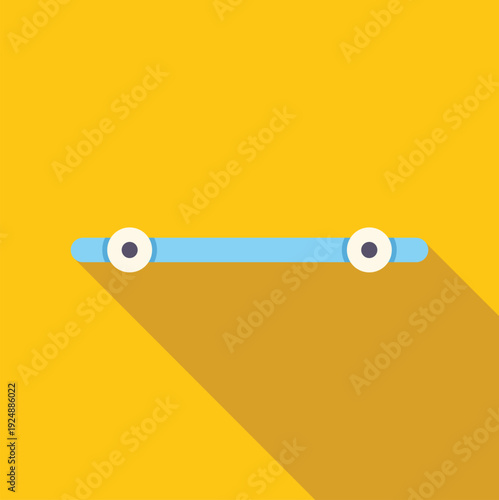 Blue skateboard wheel trucks and axle against a yellow background with long shadow