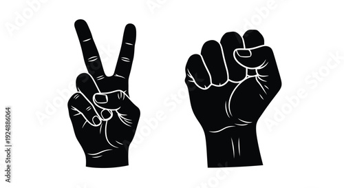 Black and white illustration of hands displaying peace and solidarity