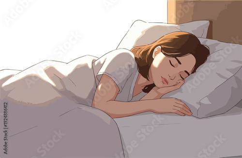 Woman Sleeping Peacefully in Bed Sunlight Gentle Morning Light