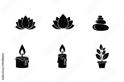 Zen Spa Wellness Black Silhouette Icon Set for Graphic Design