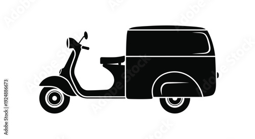 Black silhouette of a classic scooter with a boxy rear cargo area