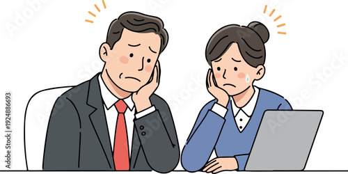 Worried Business People at Desk with Laptop Feeling Stressed