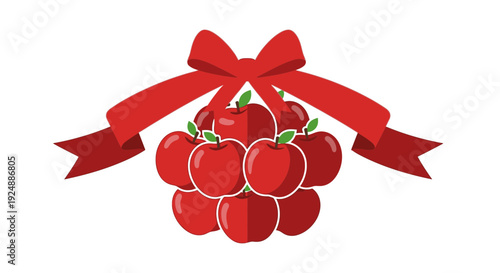 Fresh red apples tied with red ribbon on white background for gift giving or healthy snacking