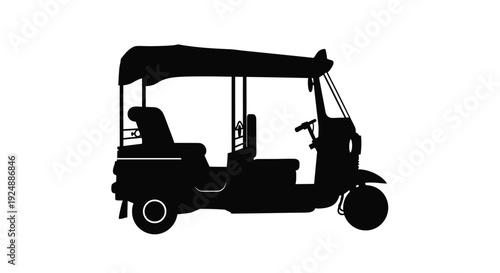 Black silhouette of a traditional indian auto rickshaw side view