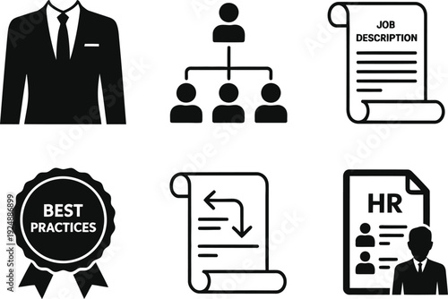 A collection of business and HR related icons and graphics