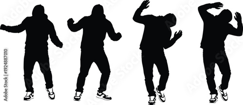 Dynamic silhouettes of dancer in hoodie performing energetic street dance moves, expressive urban choreography showcasing rhythm, motion, and lifestyle art
