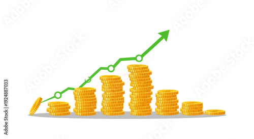 Gold Coins Stacked With Upward Trend Line Graph - Financial Growth Concept
