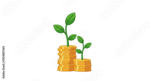 Growing Money Plant on Stack of Coins, Financial Growth Concept