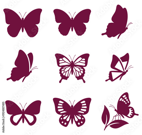 Collection of various butterfly silhouettes on white background