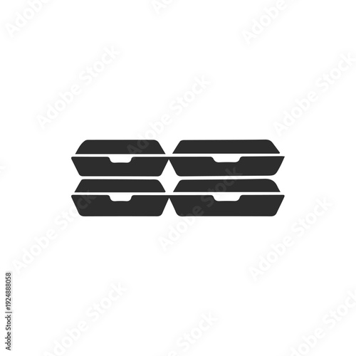 Minimalist Black Glyph Icon of Four Stacked Takeout Food Containers