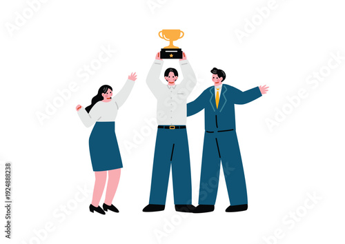 トロフィーを掲げるビジネスマン
