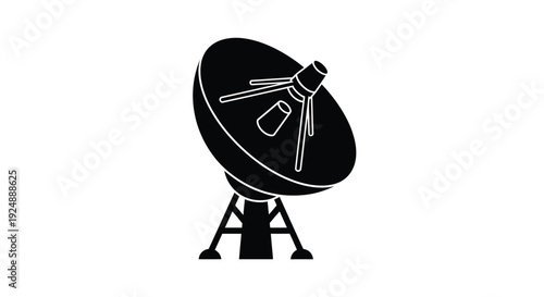 Black and white illustration of a satellite dish on a white background