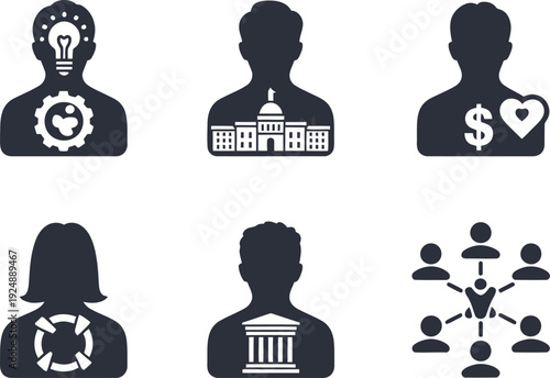 A collection of icons representing various aspects of community and finance