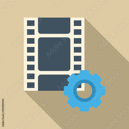 Film strip and cogwheel symbolizing multimedia production and configuration