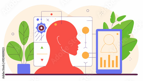 Digital Human Enhancement Vector Illustration with Futuristic Biometric Technology, Transhumanism Concept, Healthcare Innovation Background for Presentation