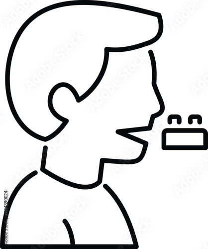 Person articulating words next to a building block, symbolizing speech therapy and learning