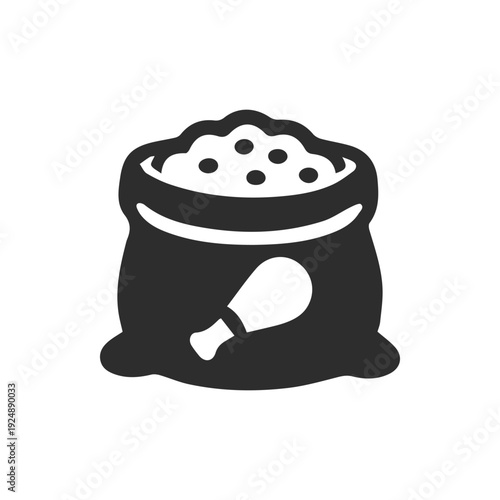 Monochrome Icon of a Sack of Chicken Flavored Pet Food for Animals