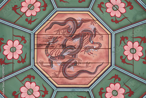 Traditional Korean dancheong dragon ceiling pattern